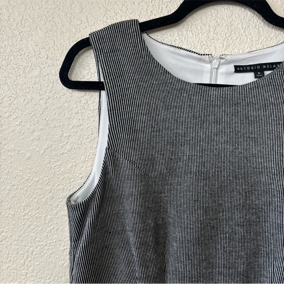 Antonio Melani Black & White Striped Peplum Sleeveless Top Size Medium - Picture 2 of 10